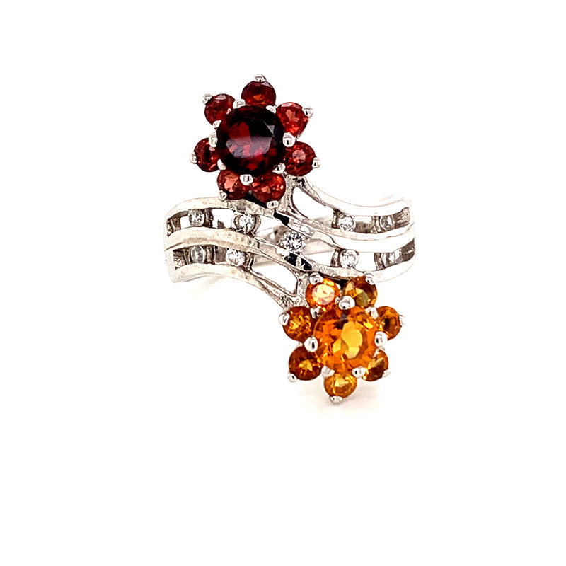 Rhodolite and Hessonite Garnet 925 Silver Ring