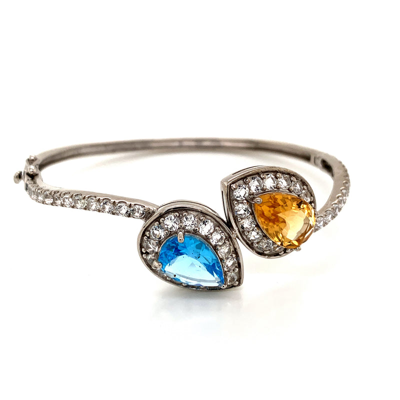 Blue Topaz & Citrine Setting White White Topaz 925 Silver Bangle