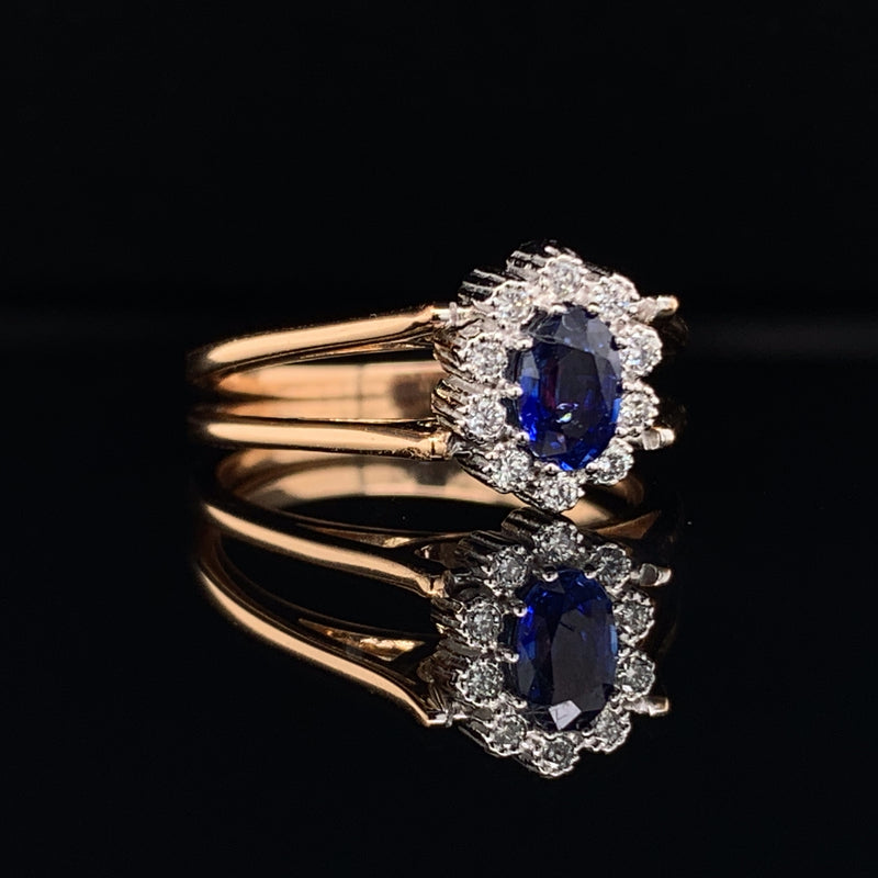 Ruby & Blue Sapphire Setting With Diamonds 18K Yellow & White Gold Ring