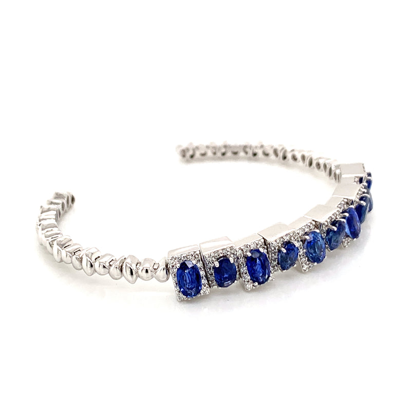 Blue Sapphire Setting With Diamonds 18k White Gold Bangle