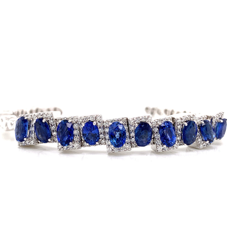 Blue Sapphire Setting With Diamonds 18k White Gold Bangle