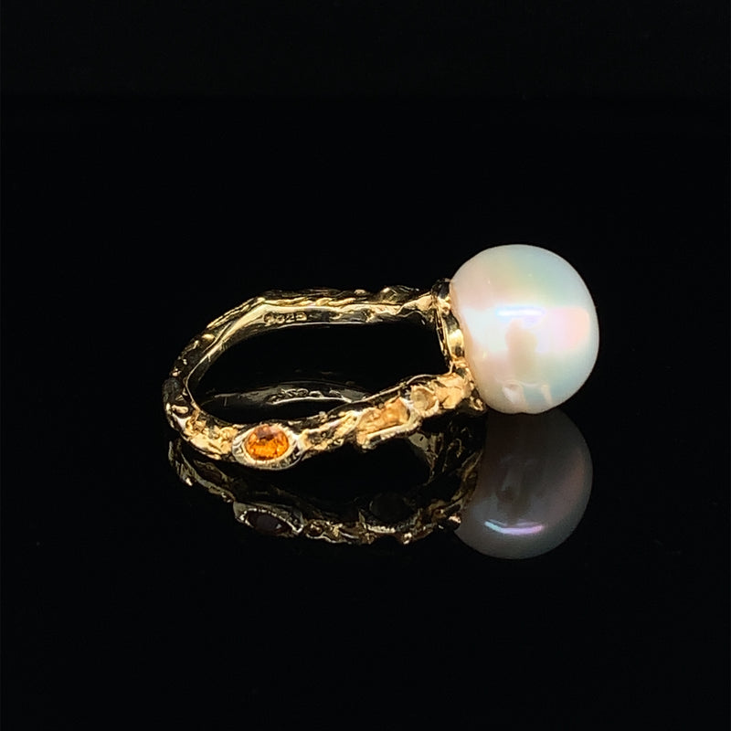 Natural Pearl Gold Plated 925 Silver Ring