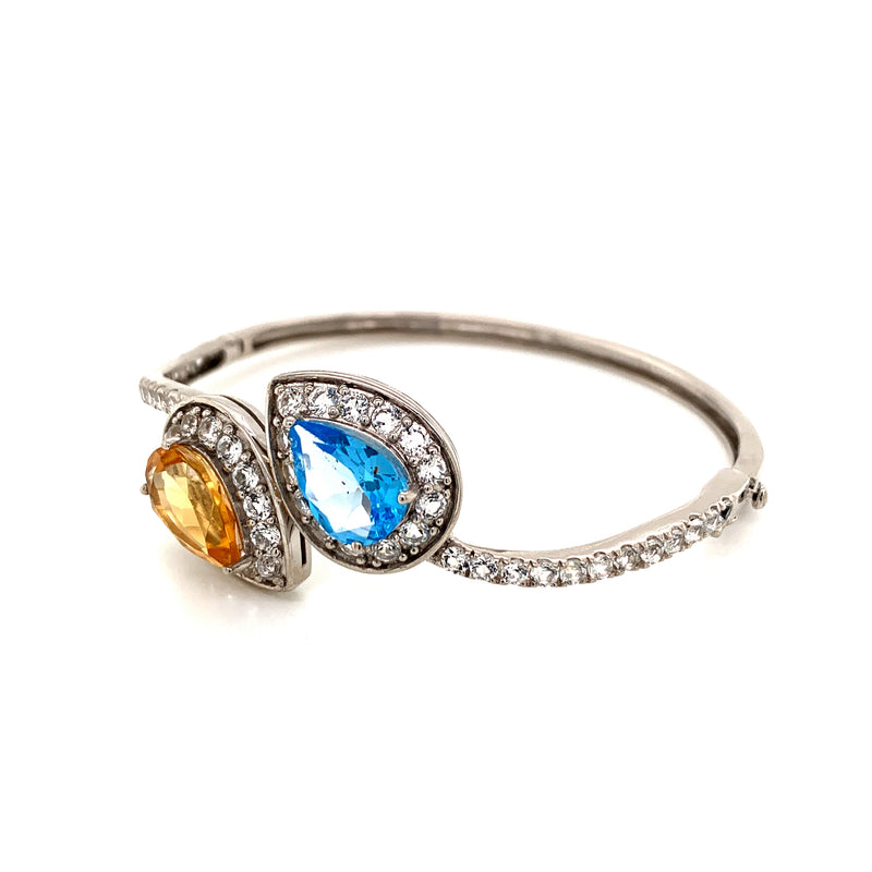 Blue Topaz & Citrine Setting White White Topaz 925 Silver Bangle