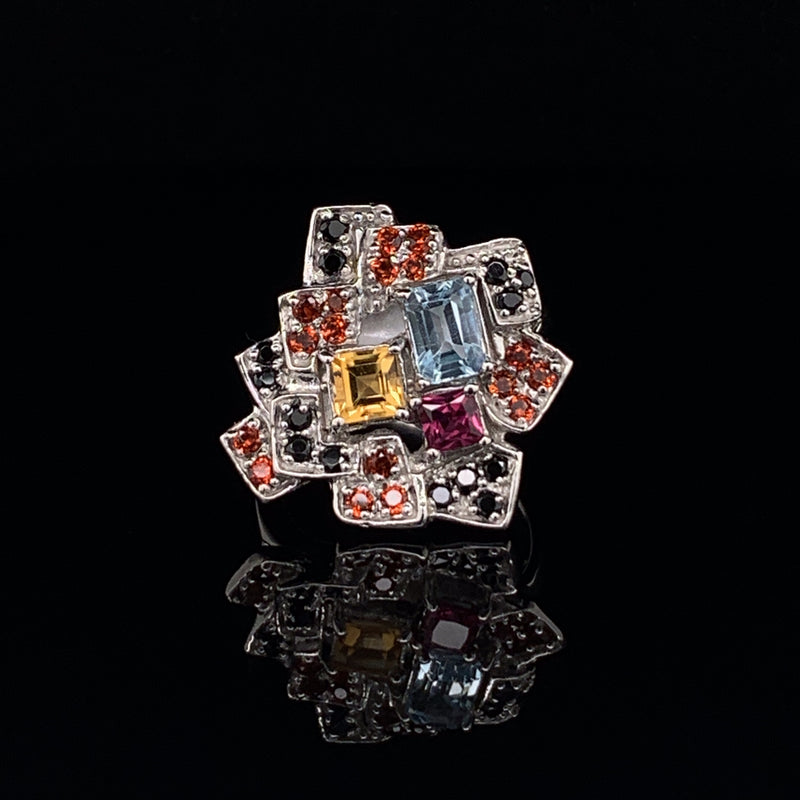 Multicolor Gemstone 925 Silver Ring