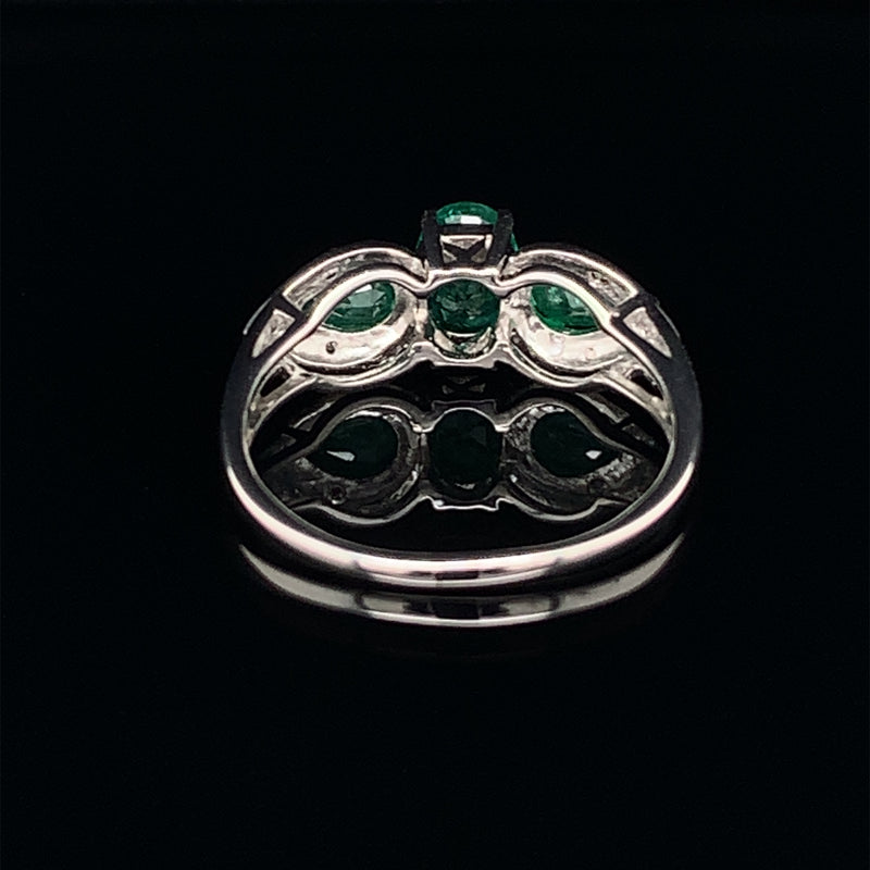 Emerald Set In With Diamonds 925 Silver Ring