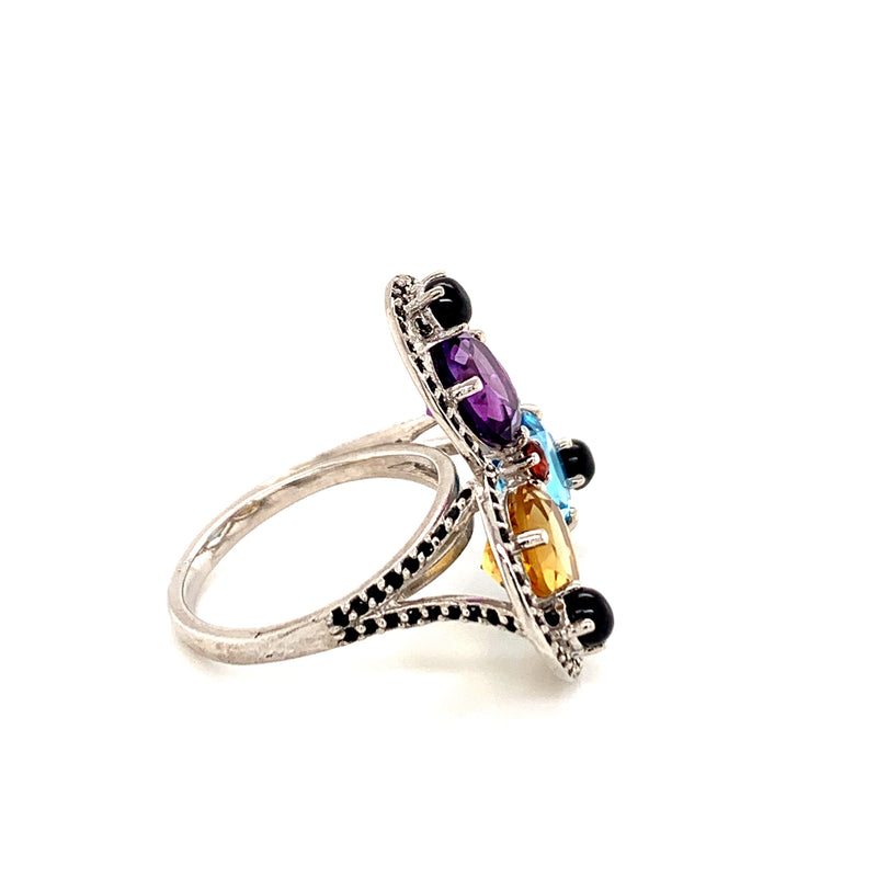  Amethyst /citrine /blue topaz/ setting with black spinal 925 silver Ring