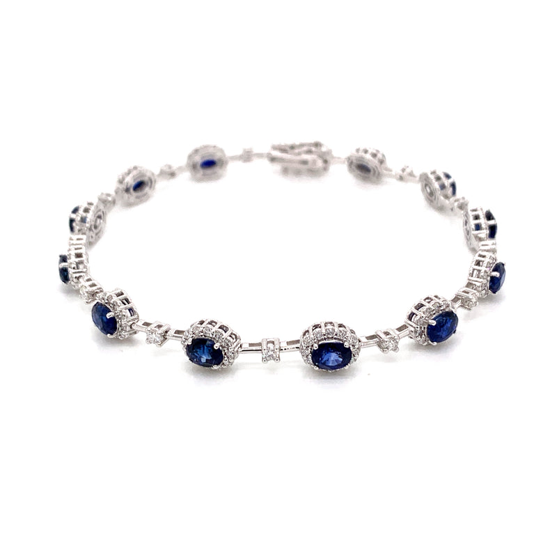 Blue Sapphire Setting With Diamonds 18k White Gold Bracelet