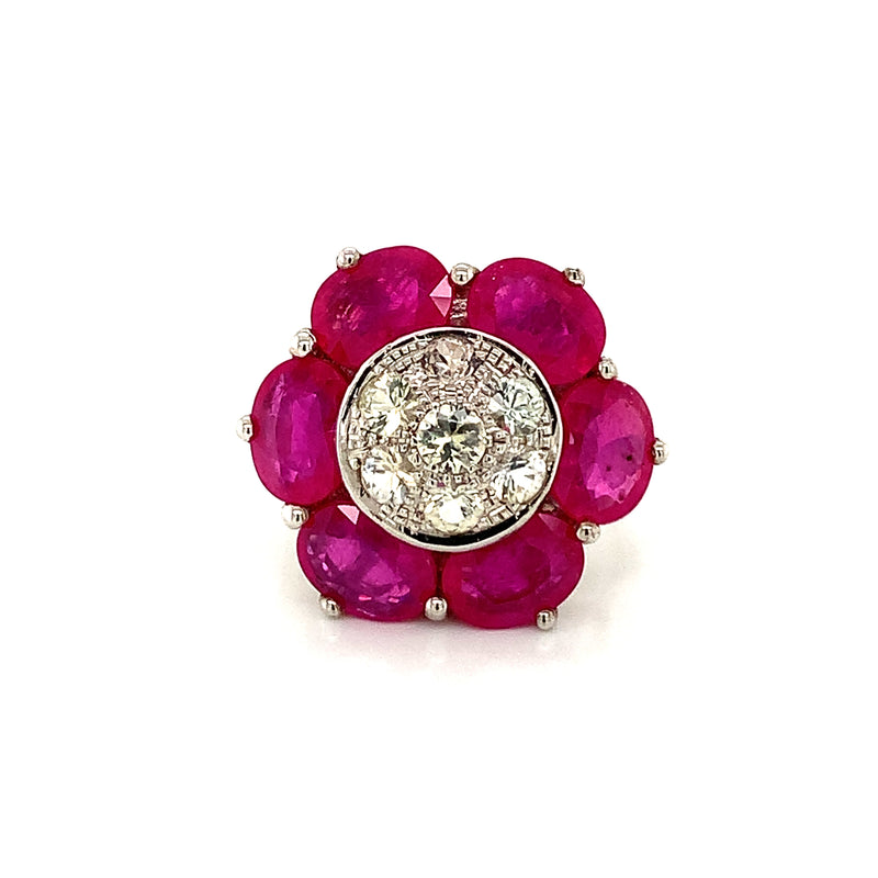 Burma Ruby & White Sapphire 925 Silver Ring