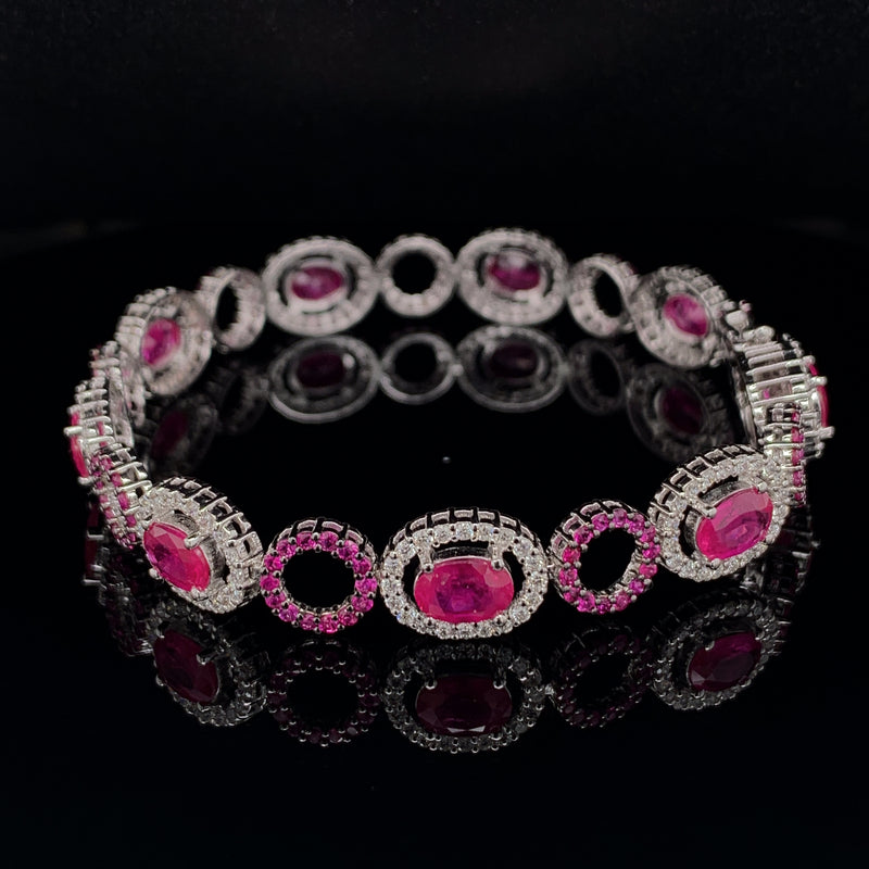 Ruby Setting With Diamonds 18K white Gold Bracelet