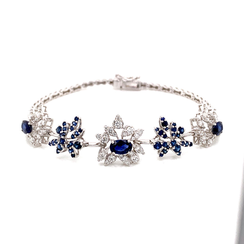 Blue Sapphire Setting With Diamonds 18K white Gold  Bracelet