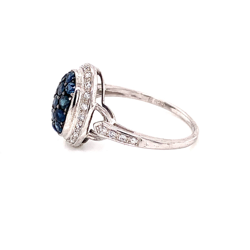 Blue Sapphire & White Sapphire 925 Silver Ring