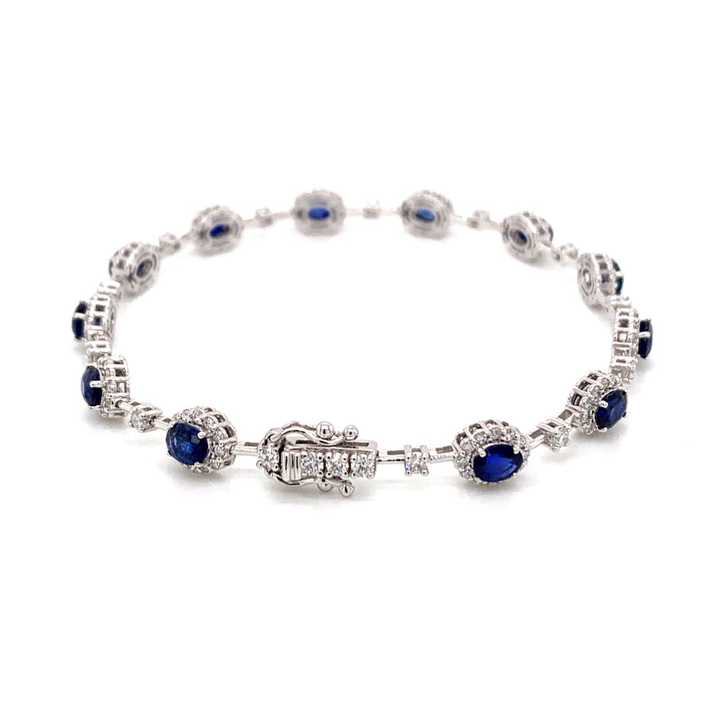 Blue Sapphire Setting With Diamonds 18k White Gold Bracelet