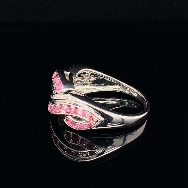 Pink Tourmaline Set In With White Zircon 925 Silver Ring