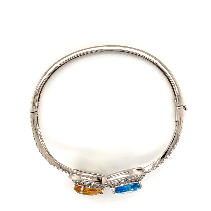 Blue Topaz & Citrine Setting White White Topaz 925 Silver Bangle