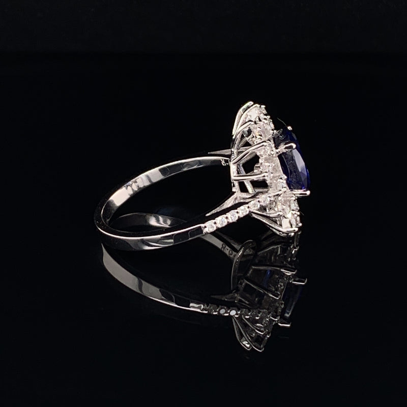 Blue Sapphire Setting With Diamonds 18k White Gold Ring