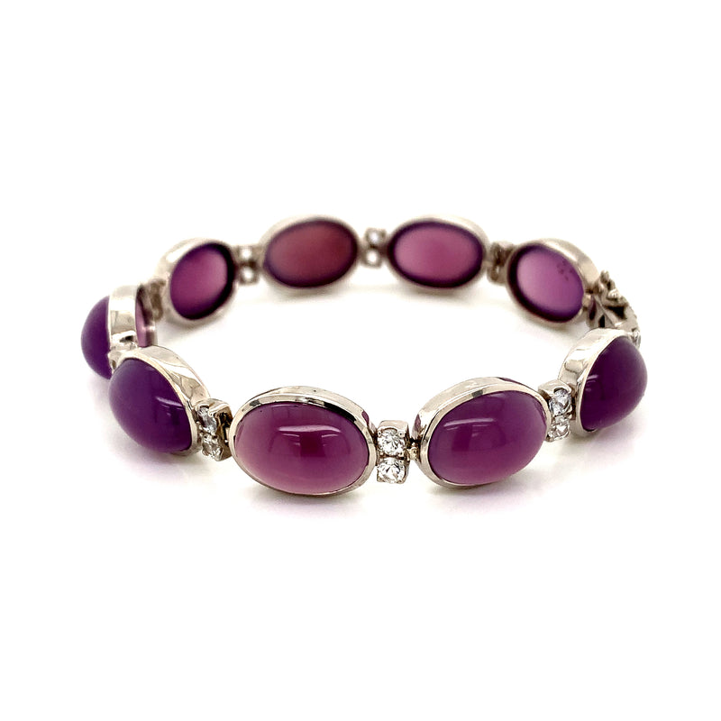 Natural Chalcedony Lavender Color Setting With White Sapphire 925 Silver bracelet