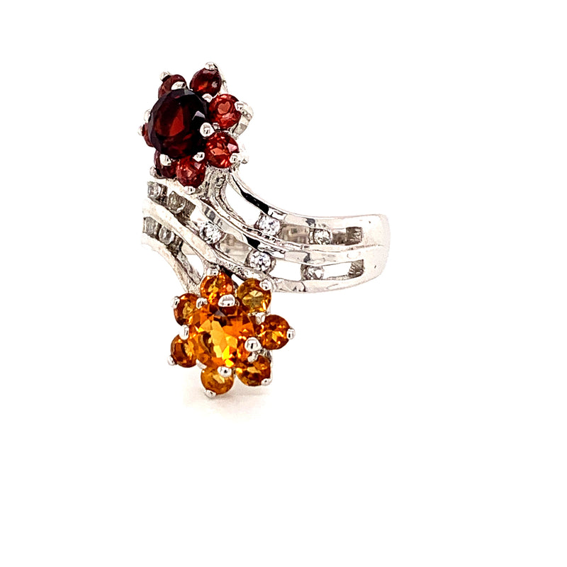 Rhodolite and Hessonite Garnet 925 Silver Ring