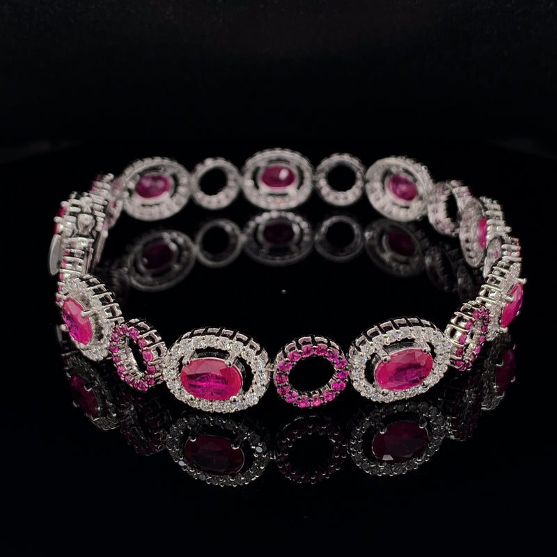 Ruby Setting With Diamonds 18K white Gold Bracelet