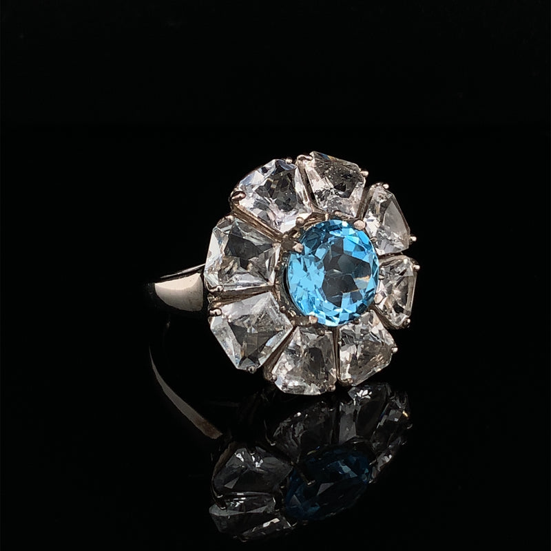 Blue Topaz and White Topaz 925 Silver Ring