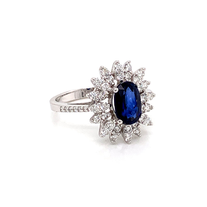 Blue Sapphire Setting With Diamonds 18K White Gold Ring