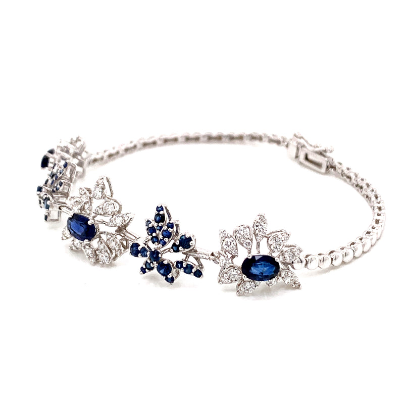 Blue Sapphire Setting With Diamonds 18K white Gold  Bracelet