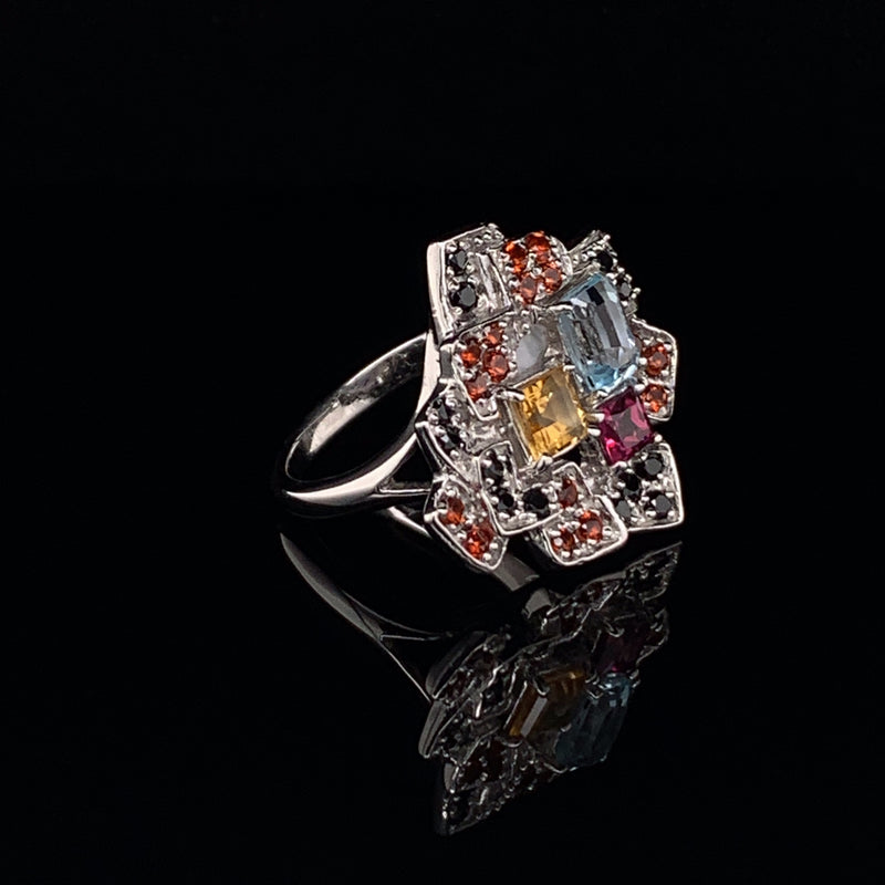 Multicolor Gemstone 925 Silver Ring