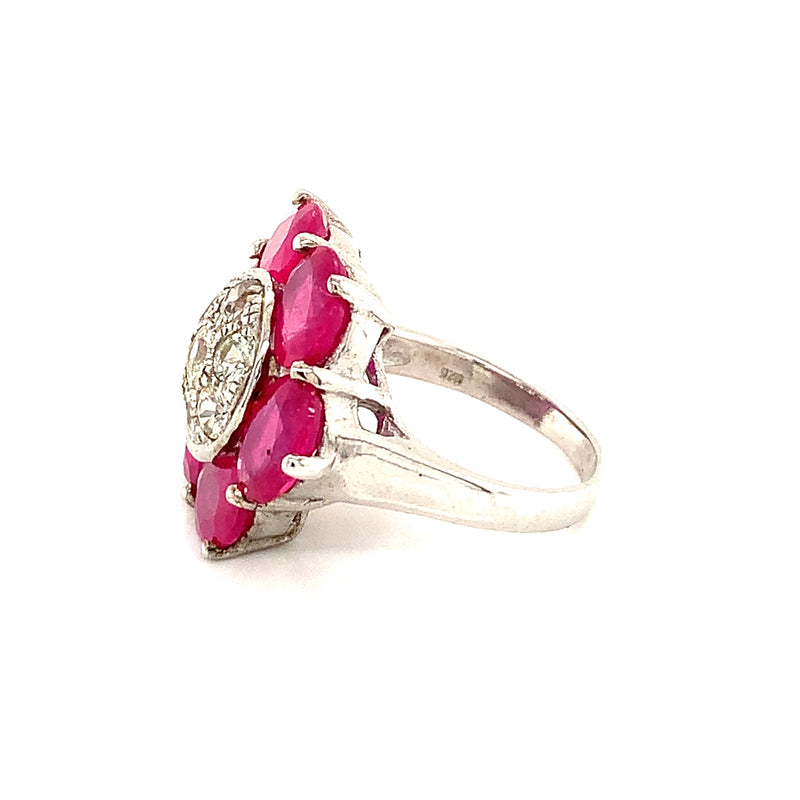 Burma Ruby & White Sapphire 925 Silver Ring