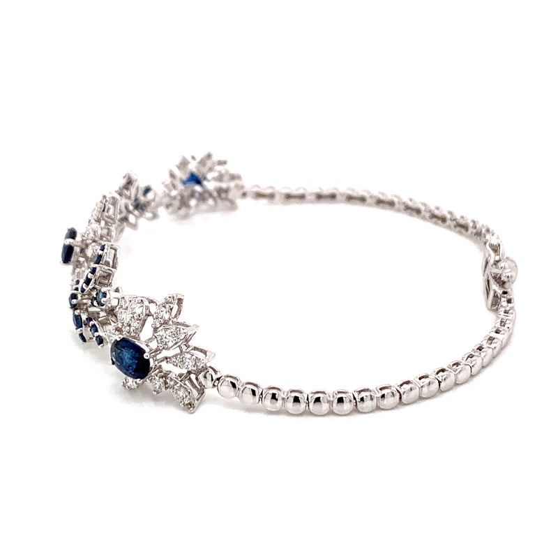 Blue Sapphire Setting With Diamonds 18K white Gold  Bracelet