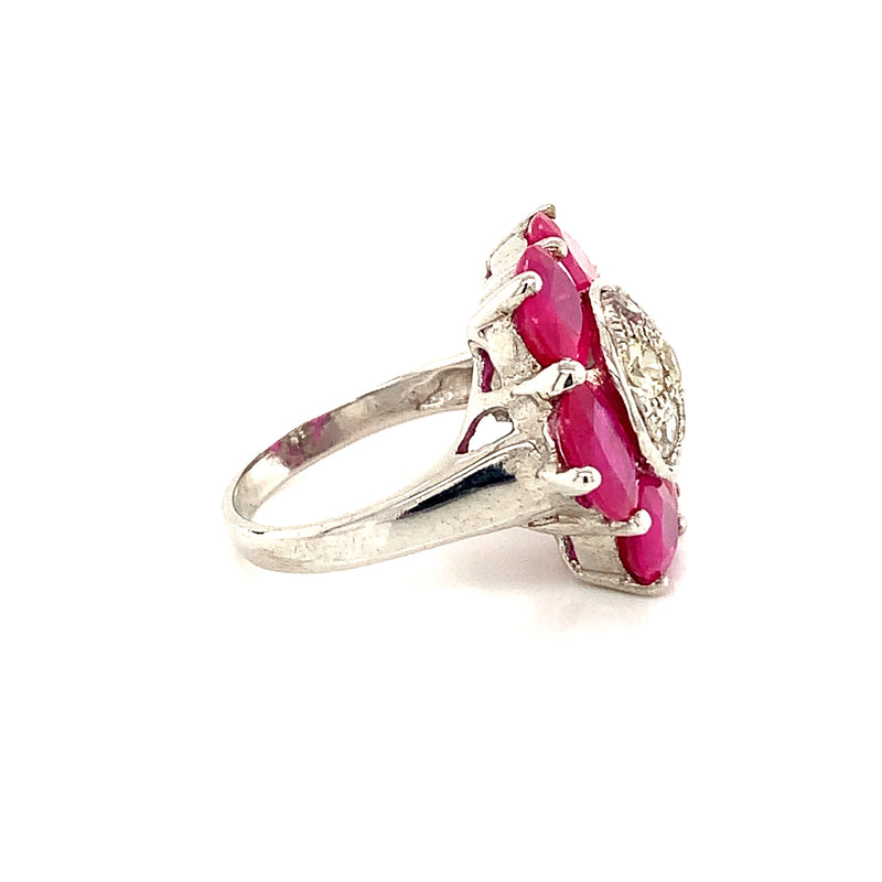 Burma Ruby & White Sapphire 925 Silver Ring
