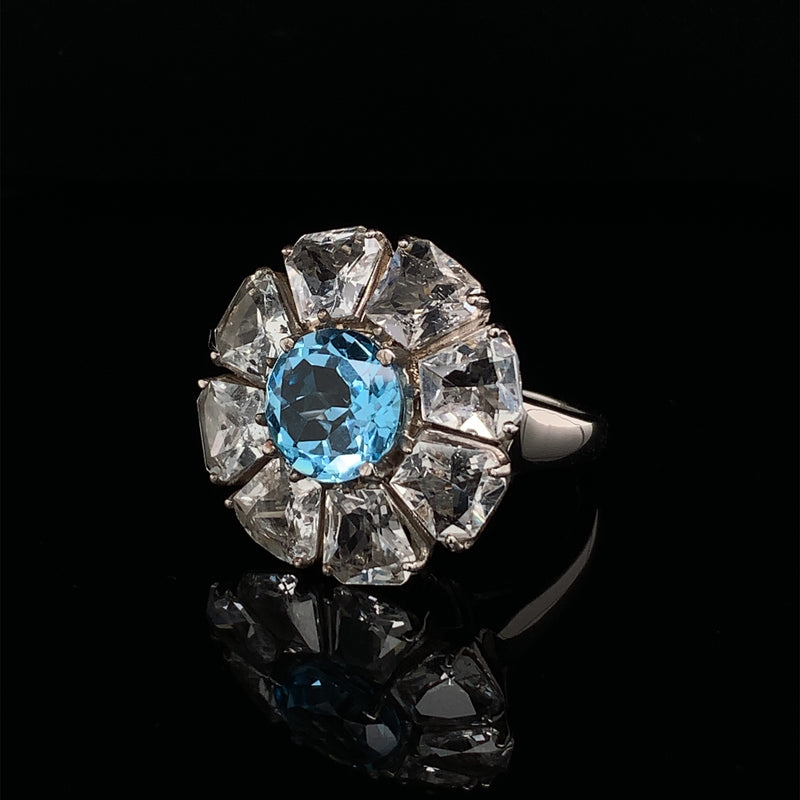 Blue Topaz and White Topaz 925 Silver Ring