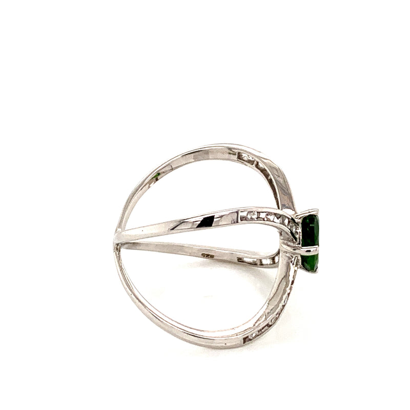 Green Garnet And White Zircon 925 Silver Ring