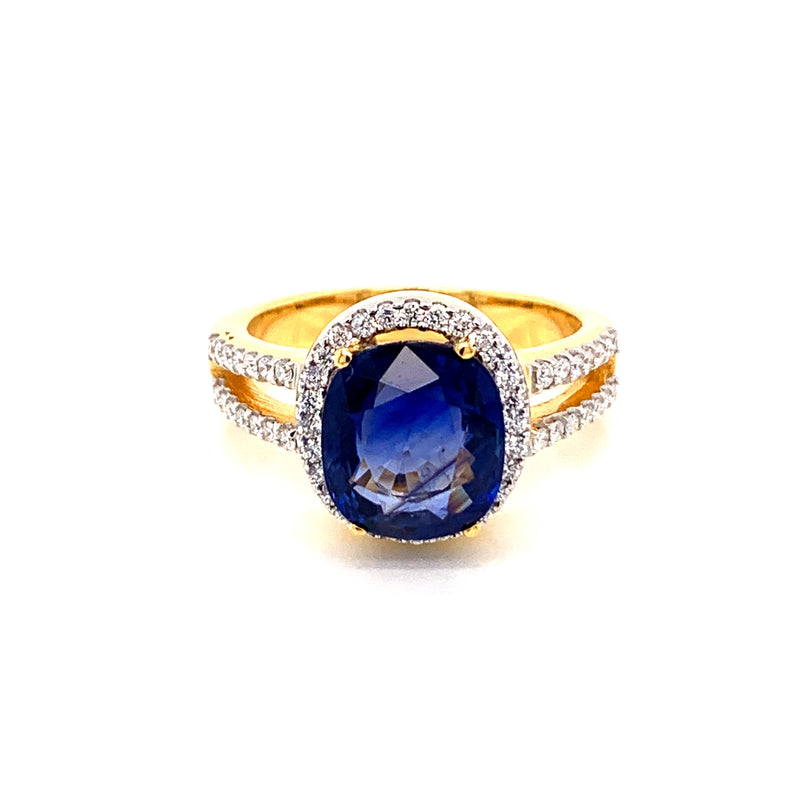 Blue Sapphire Setting With Diamonds 18k Yellow Gold