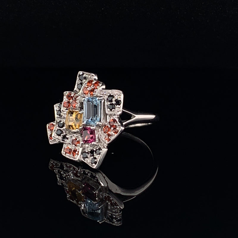 Multicolor Gemstone 925 Silver Ring