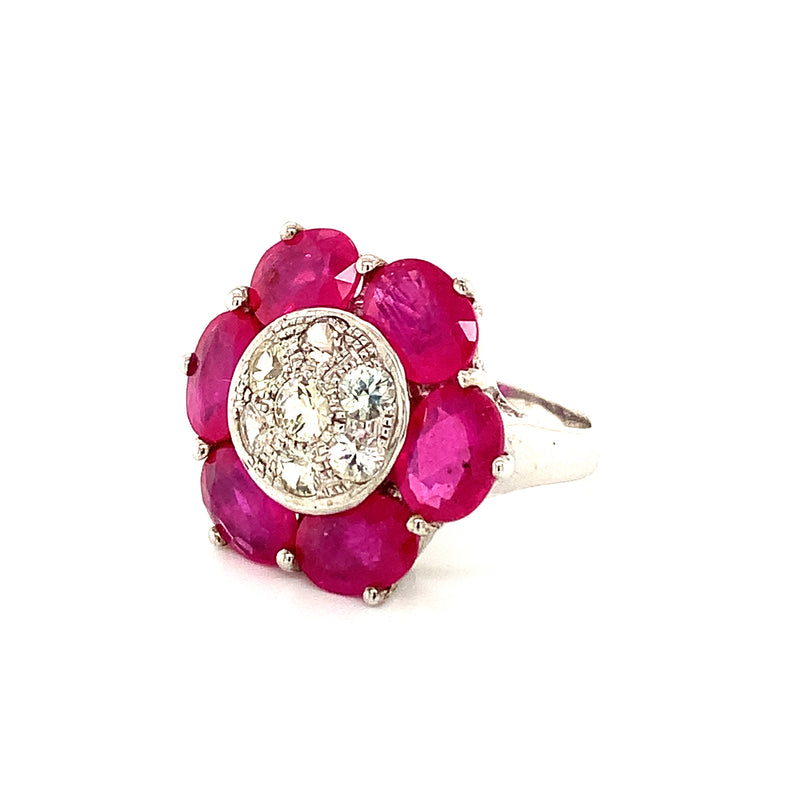 Burma Ruby & White Sapphire 925 Silver Ring