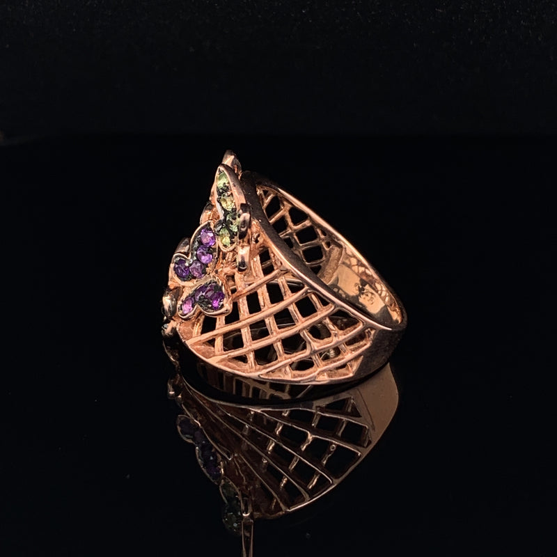Garnet/ Amethyst/ Peridot/Black Spinel Four Butterfly fly 925 silver ring2