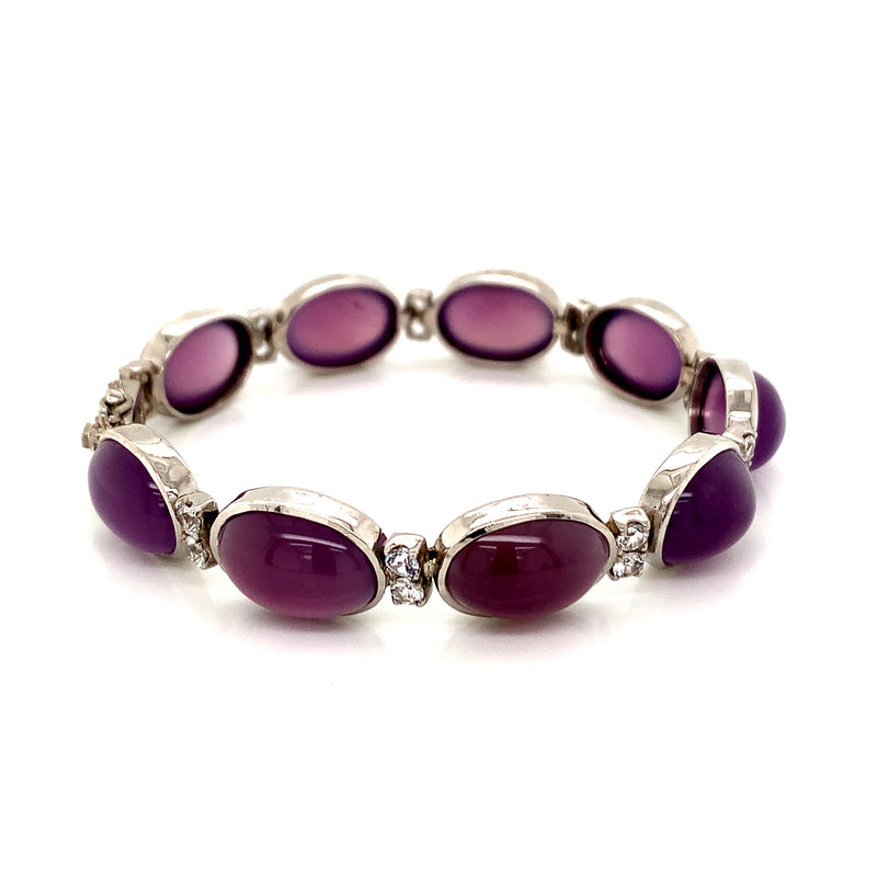 Natural Chalcedony Lavender Color Setting With White Sapphire 925 Silver bracelet