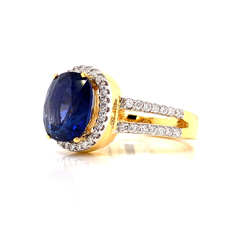 Blue Sapphire Setting With Diamonds 18k Yellow Gold