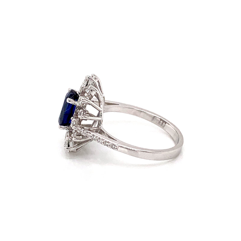 Blue Sapphire Setting With Diamonds 18K White Gold Ring