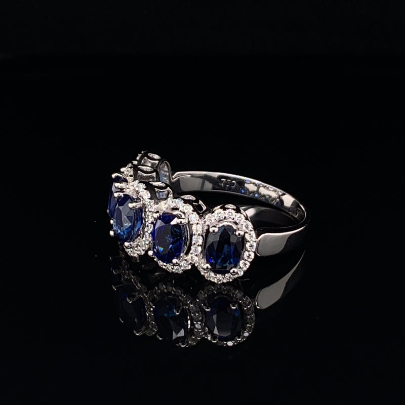 Blue Sapphire Setting With Diamonds 18K White Gold Ring