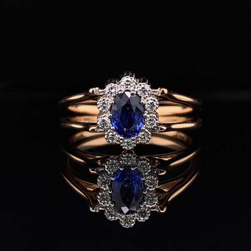 Ruby & Blue Sapphire Setting With Diamonds 18K Yellow & White Gold Ring