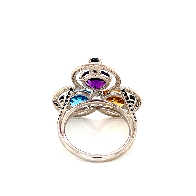  Amethyst /citrine /blue topaz/ setting with black spinal 925 silver Ring