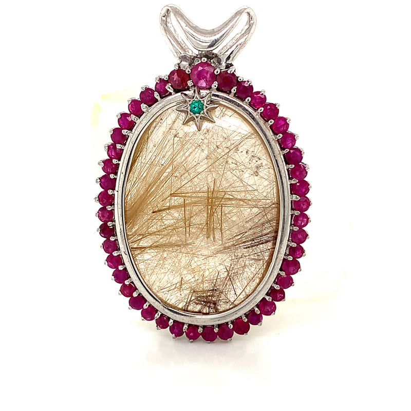 Natural golden rutilated quartz pendant set in 2mm ruby1