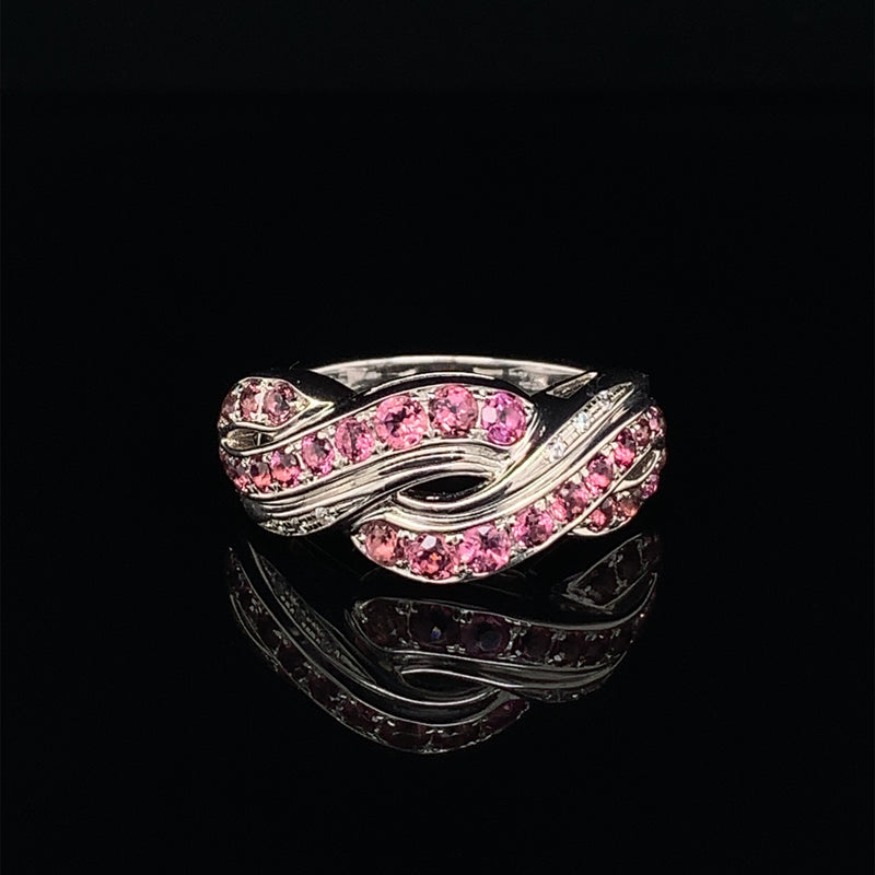 Pink Tourmaline Set In With White Zircon 925 Silver Ring