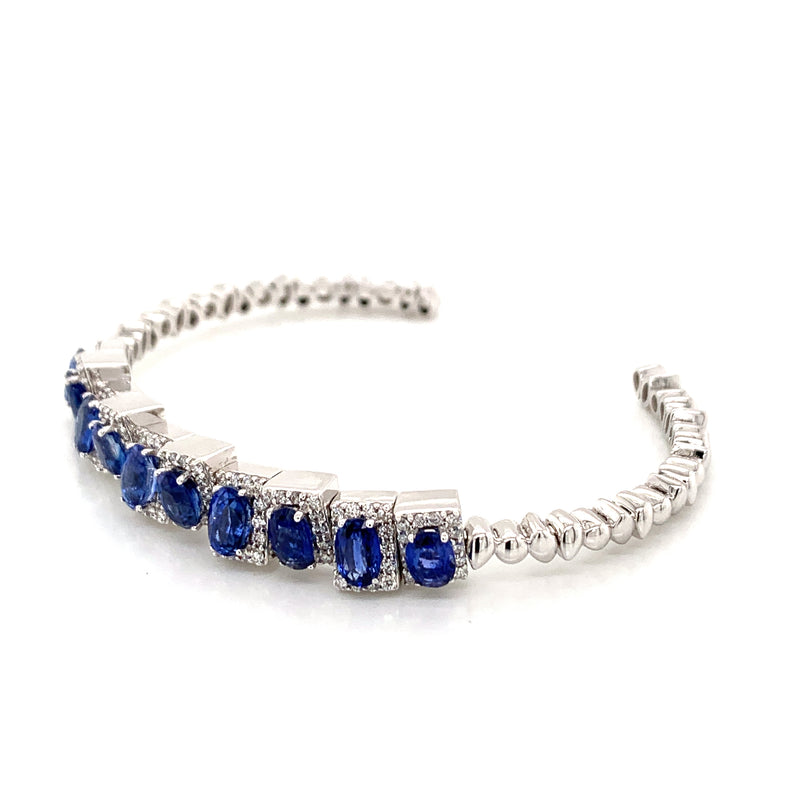 Blue Sapphire Setting With Diamonds 18k White Gold Bangle