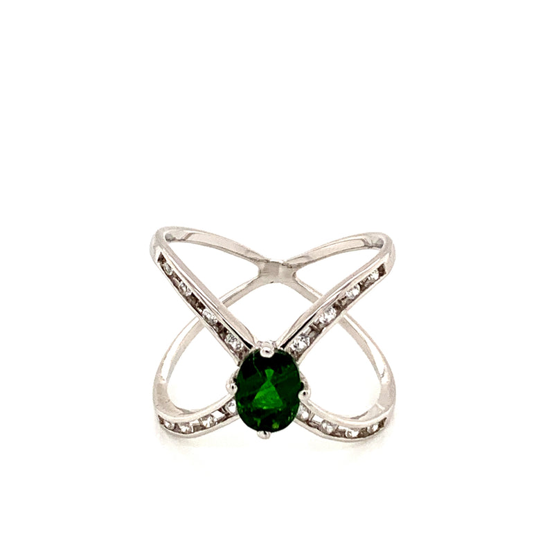 Green Garnet And White Zircon 925 Silver Ring