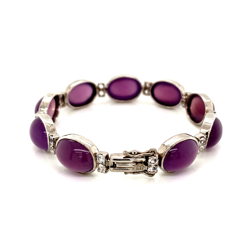 Natural Chalcedony Lavender Color Setting With White Sapphire 925 Silver bracelet