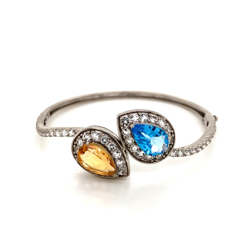 Blue Topaz & Citrine Setting White White Topaz 925 Silver Bangle