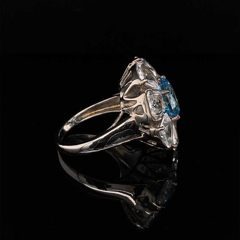 Blue Topaz and White Topaz 925 Silver Ring