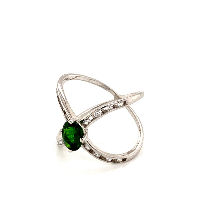 Green Garnet And White Zircon 925 Silver Ring