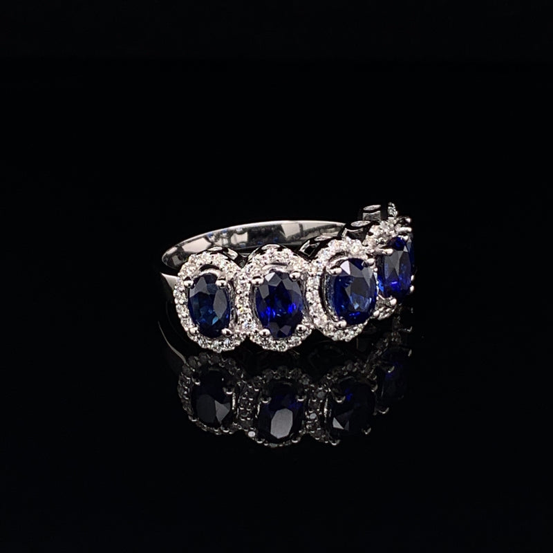 Blue Sapphire Setting With Diamonds 18K White Gold Ring